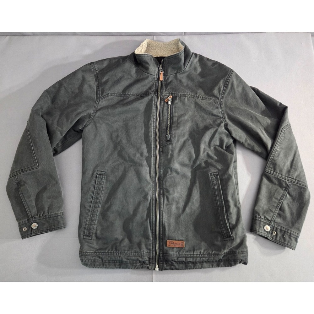 Rafter C Jacket Mens Medium Gray Faux Oilskin Fleece Lined Western Rugged Cowboy